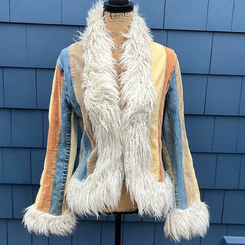 Blanc Noir Kharma Patchwork Stripe Penny Lane jacket hippie corduroy denim Y2K